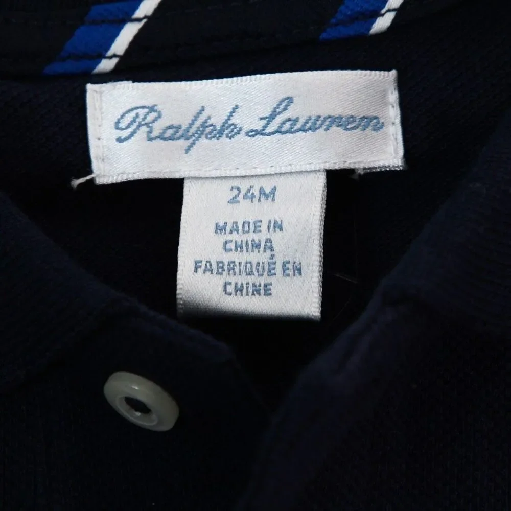 Polo Ralph Lauren Boys Polo Shirt 24M Navy Blue Diagonal Sash USA Flag NWOT